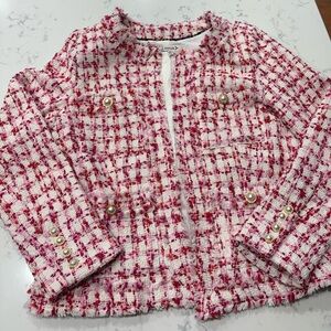 Nanette Lepore Pink and White Tweed Blazer Size 12